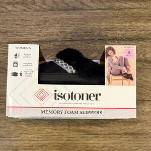 Isotoner Women's Black and Gray Memory Foam Slippers